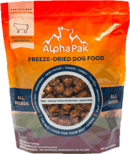 AlphaPak freeze-dried raw beef recipe bag